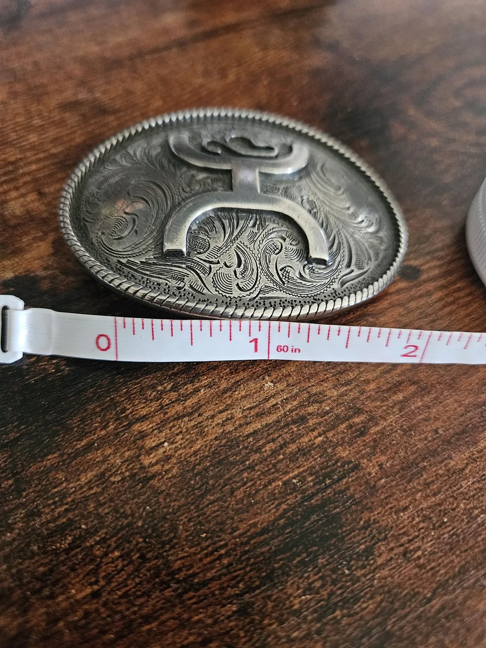 Hooey Silver Western Oval Belt Buckle with Engraved Scroll and Emblem